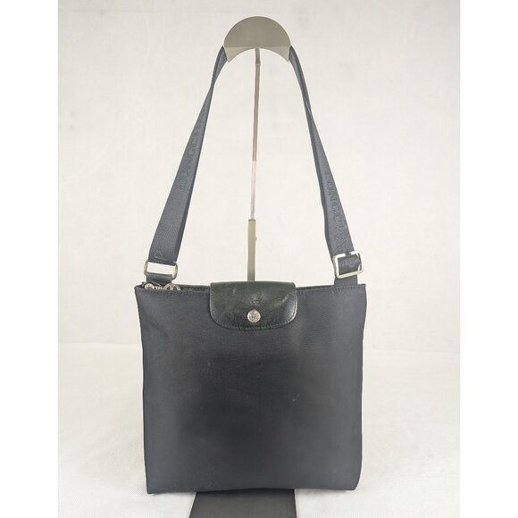 Authentic Unisex Longchamp Shoulder Bag Black Nylon/Leather Bag - FAST SHIPPING - Picture 1 of 10